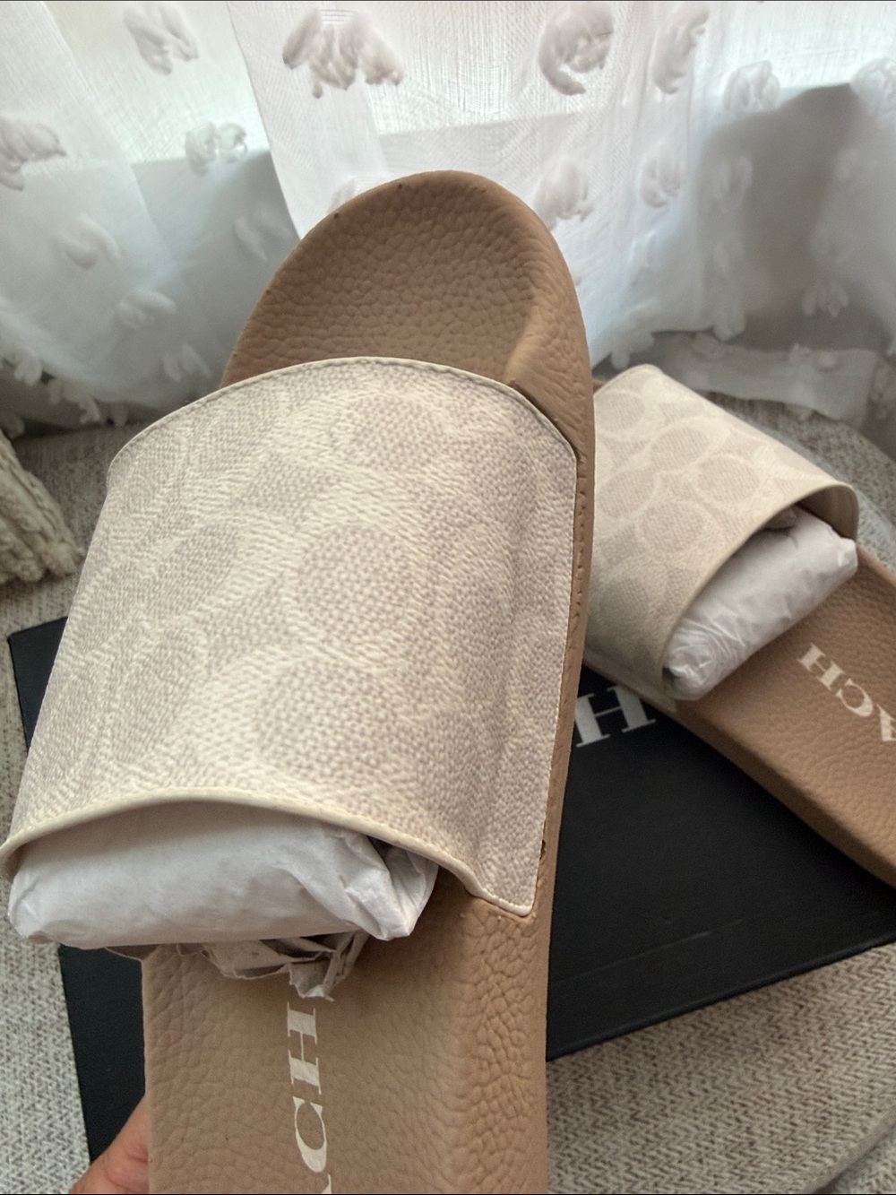 Coach Cream Signature Monogram Slide Sandals - Picture 6 of 10